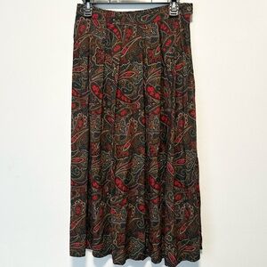 Vintage Paisley Midi Skirt - Red, Green
